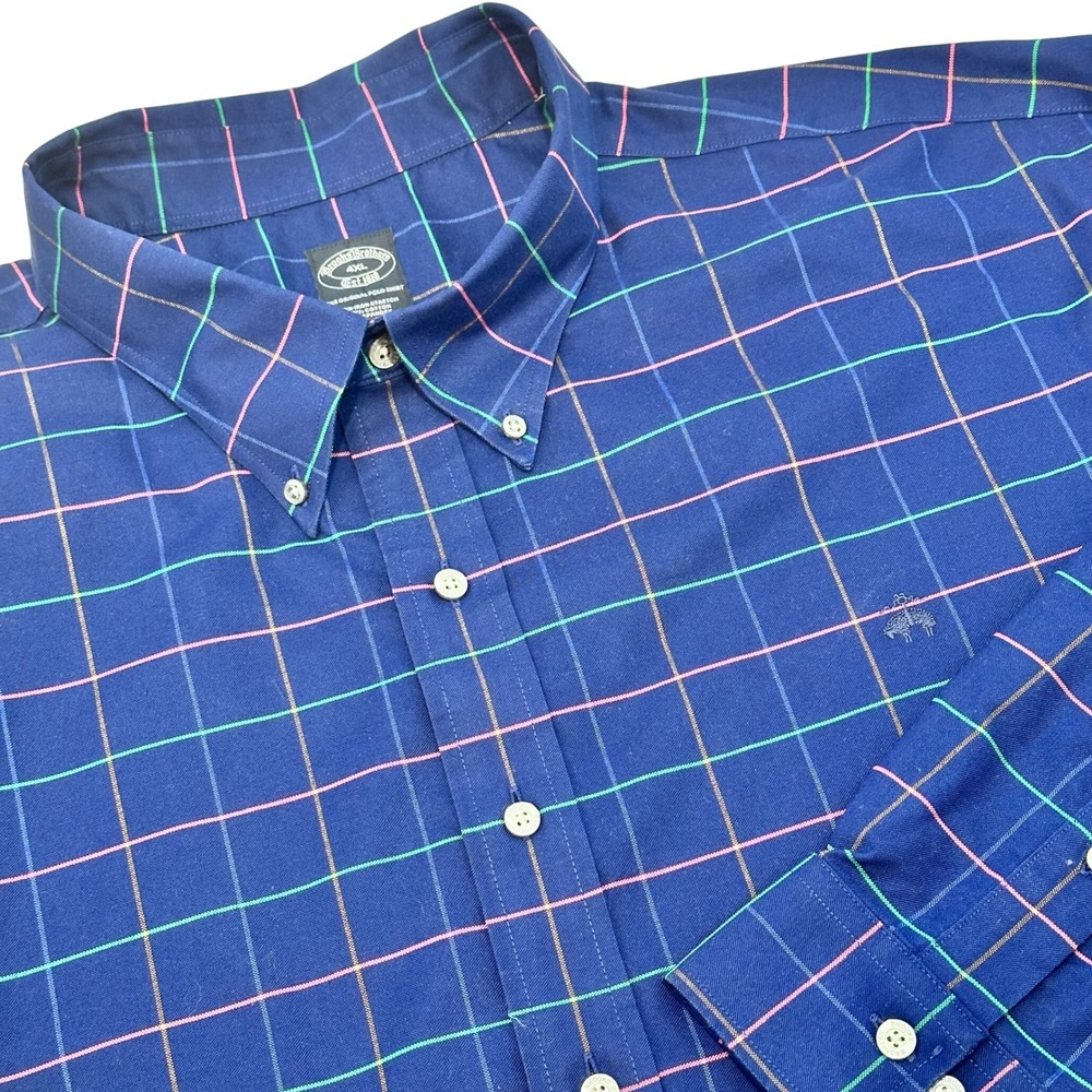 Brooks Brothers Original Polo Shirt 4XL Plaid‎ Non Iron Stretch Button Down L/S